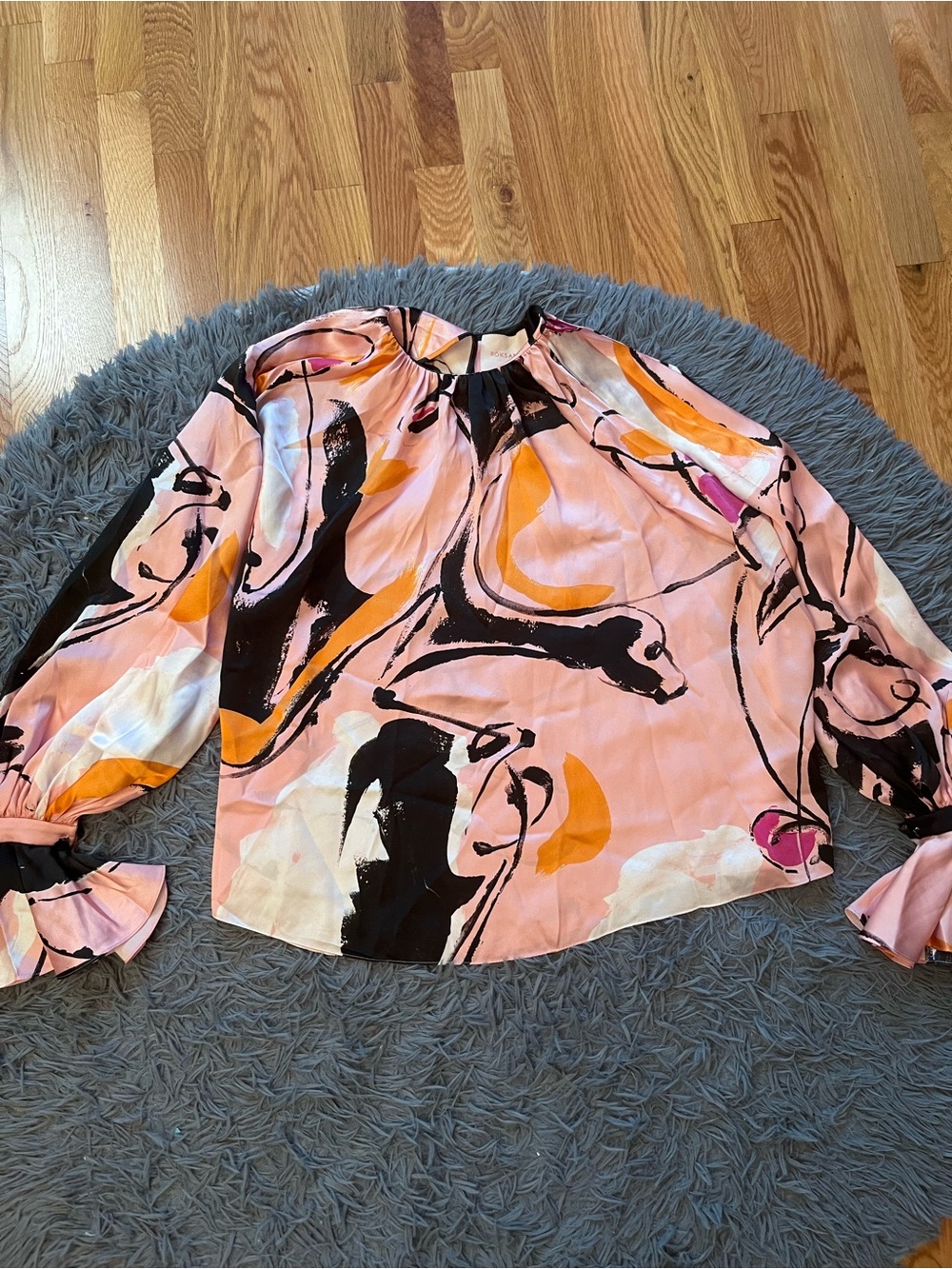 Roksanda Abstract Pink Multi Color 100% Silk Long Sleeve Blouse Size 6
